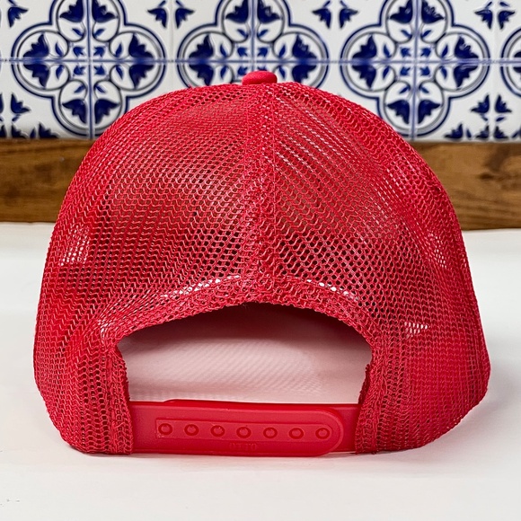Otto Smiley Face Mesh Back Adjustable Trucker Hat Red OSFM - Picture 5 of 9